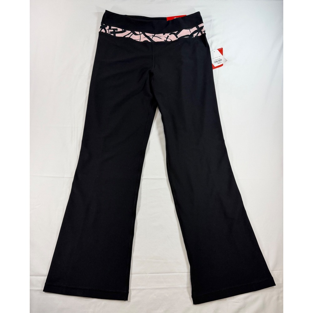 Xersion Womens Small Black Pink Graffiti Inset Flare Yoga Pants DryFast NWT